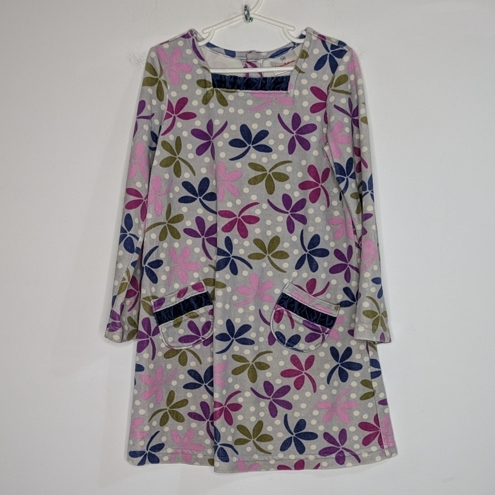 Hanna Andersson purple blue grey floral velvet dress 6-7